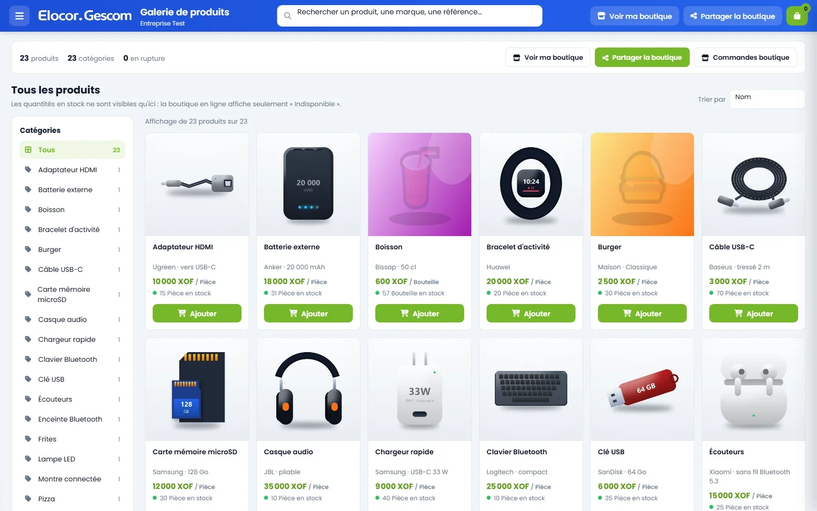 Galerie et boutique en ligne — Vos produits en ligne, prêts à être commandés.